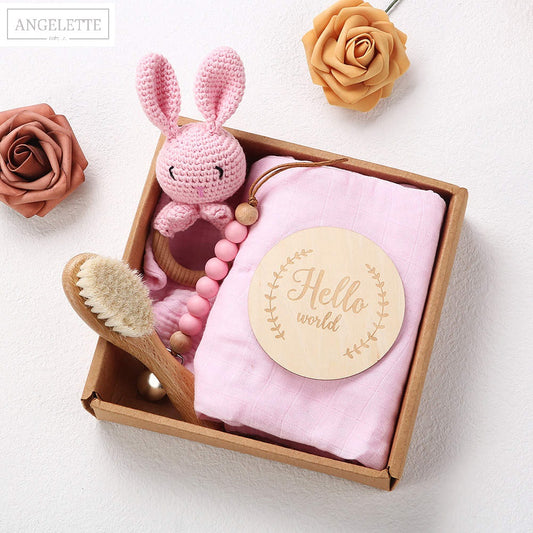 Crochet Baby Teether Newborn Gift Set (Pink)