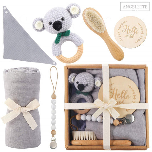 Crochet Baby Teether Newborn Gift Set (Grey)