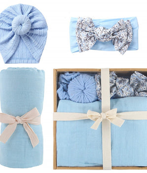 Organic Bamboo Cotton Swaddle Gift Set. (Baby Blue)