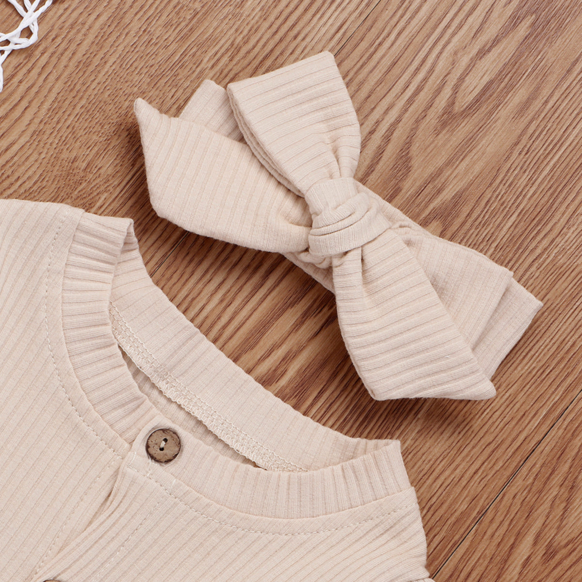 Baby Solid Flounced Jumpsuit with Headband Set (3-6 months)