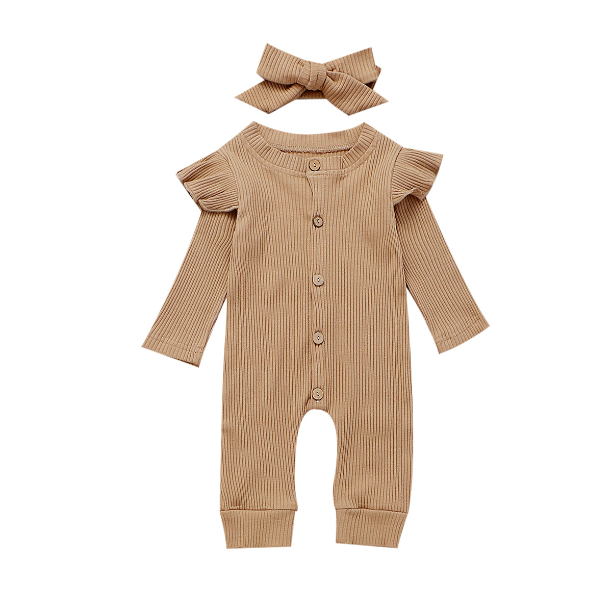 Baby Solid Flounced Jumpsuit with Headband (6-9 months)