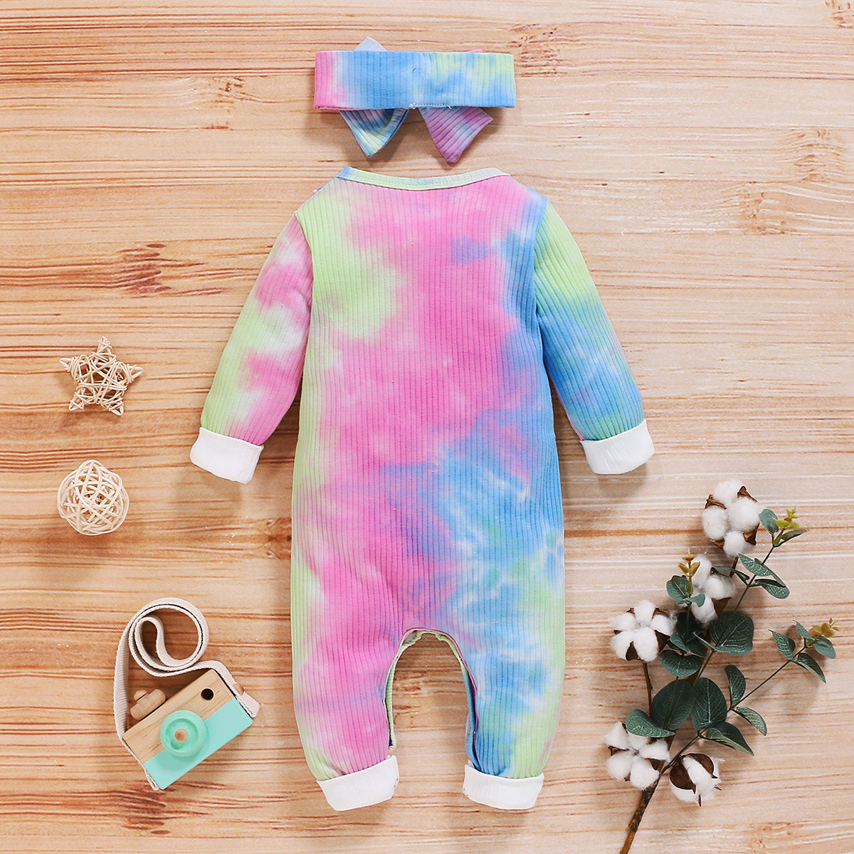 2-piece Baby Tie-dyed Jumpsuit with Headband (6-9 Months)