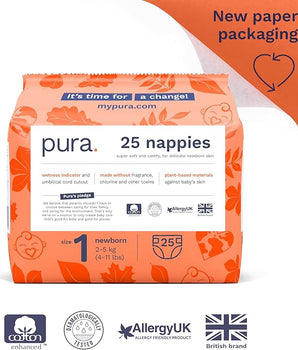 Pura Eco Baby Nappies - Size 1 (25 Pack)