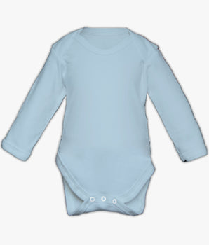 Blue Combed Cotton Long Sleeve Plain Bodysuit