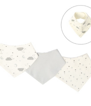 3 Pack Bandana Bib Set - (Grey, Clouds & Stars)