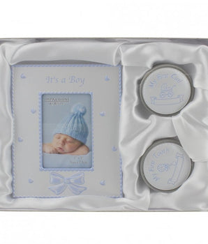 Gift Set - 2" x 3" Frame/1st Tooth/1st Curl Boxes Blue