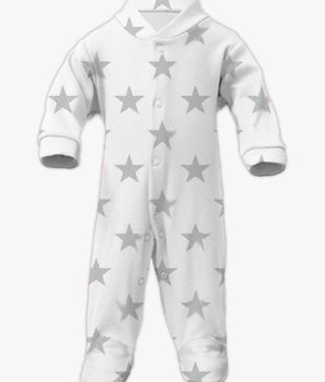 Star Print Plain Front Contrast Baby Sleepsuit