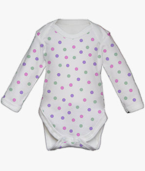 Pink Spot Printed Baby Bodysuits – Long Sleeve