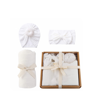 Organic Bamboo Cotton Swaddle Gift Set. (White)