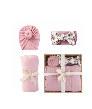 Organic Bamboo Cotton Swaddle Gift Set. (Flowered Baby Pink)