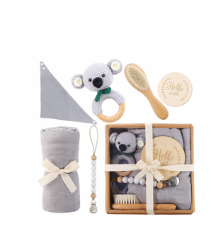 Crochet Baby Teether Newborn Gift Set (Grey)