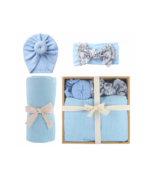 Organic Bamboo Cotton Swaddle Gift Set. (Baby Blue)