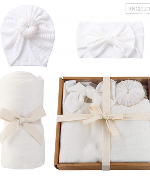 Organic Bamboo Cotton Swaddle Gift Set. (White)