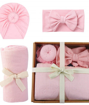 Organic Bamboo Cotton Swaddle Gift Set. (Pink)